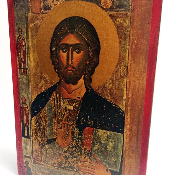 Jesus Painting on wood Metallic Gold Byzantine Art Vintage - Picture 2 of 7